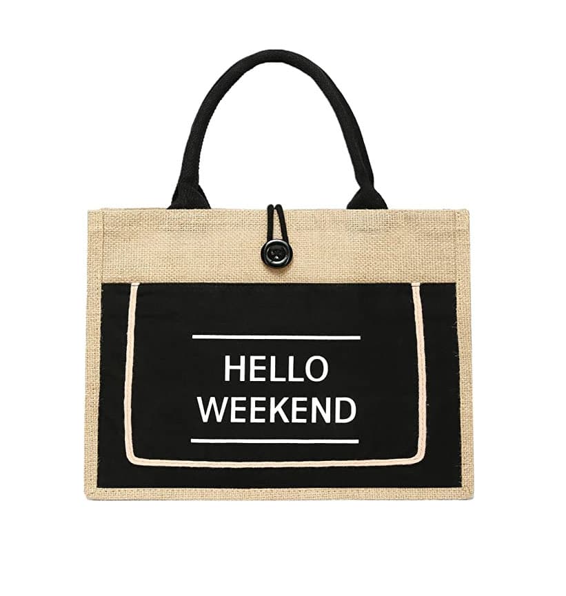 Jute Tote Bags with Canvas Front Pocket Reusable Natural Burlap Bags