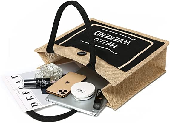 Jute Tote Bags with Canvas Front Pocket Reusable Natural Burlap Bags Jute Tote Bags with Canvas Front Pocket Reusable Natural Burlap Bags