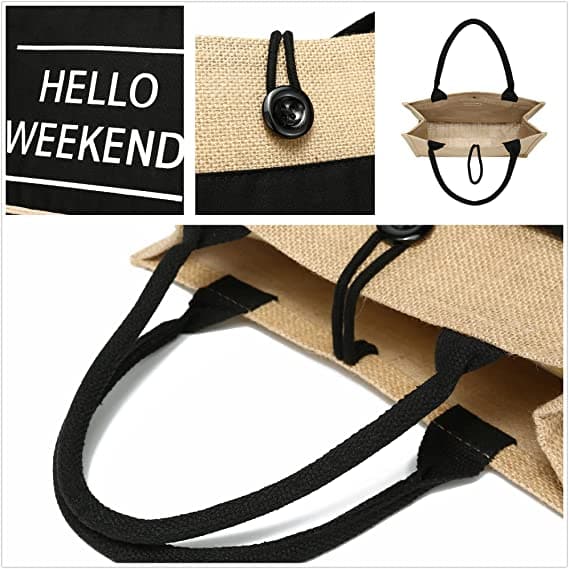 Jute Tote Bags with Canvas Front Pocket Reusable Natural Burlap Bags Jute Tote Bags with Canvas Front Pocket Reusable Natural Burlap Bags