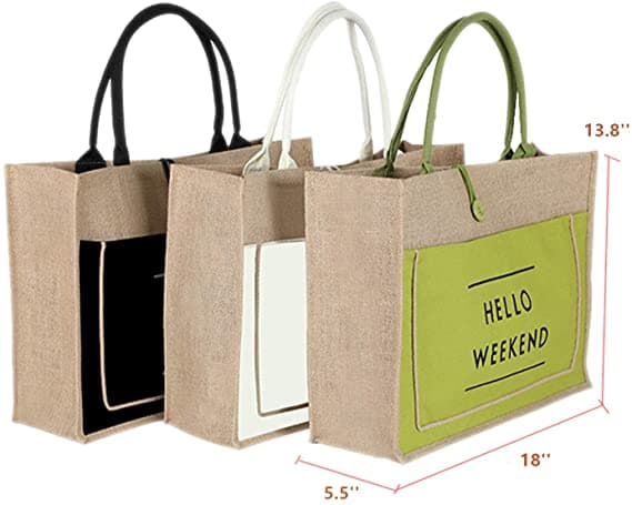 Jute Tote Bags with Canvas Front Pocket Reusable Natural Burlap Bags Jute Tote Bags with Canvas Front Pocket Reusable Natural Burlap Bags