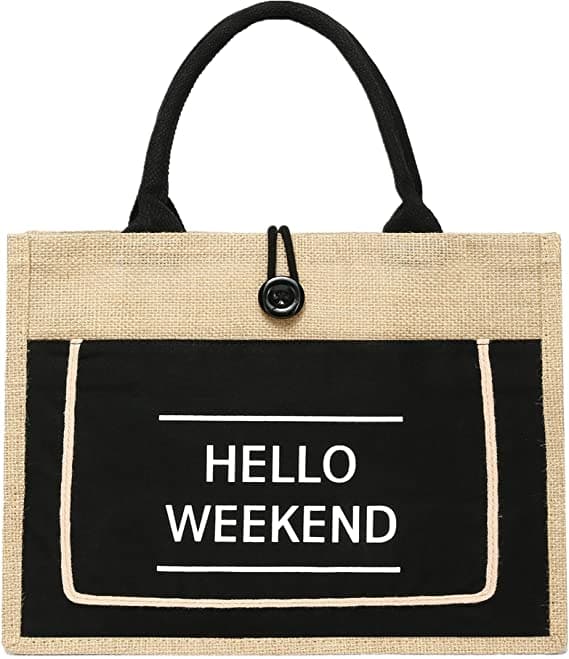 Jute Tote Bags with Canvas Front Pocket Reusable Natural Burlap Bags