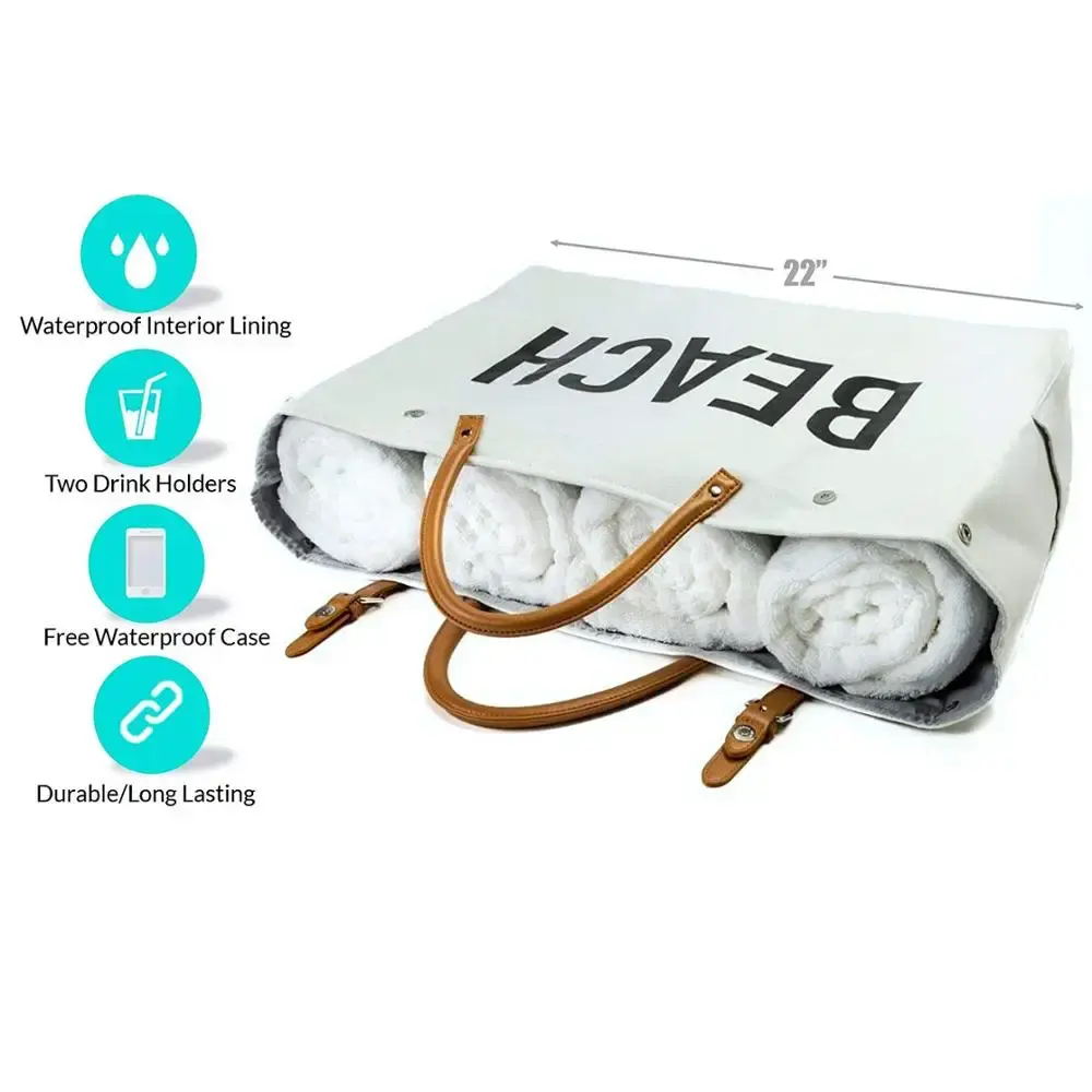 Large Canvas Shopper Bag Beach Bag with PU Leather Handles Large Canvas Shopper Bag Beach Bag with PU Leather Handles