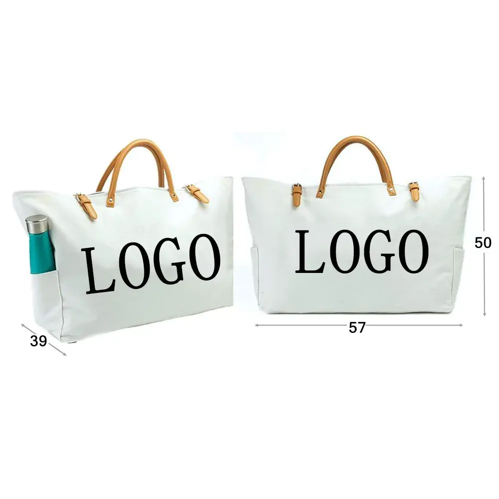 Large Canvas Shopper Bag Beach Bag with PU Leather Handles Large Canvas Shopper Bag Beach Bag with PU Leather Handles