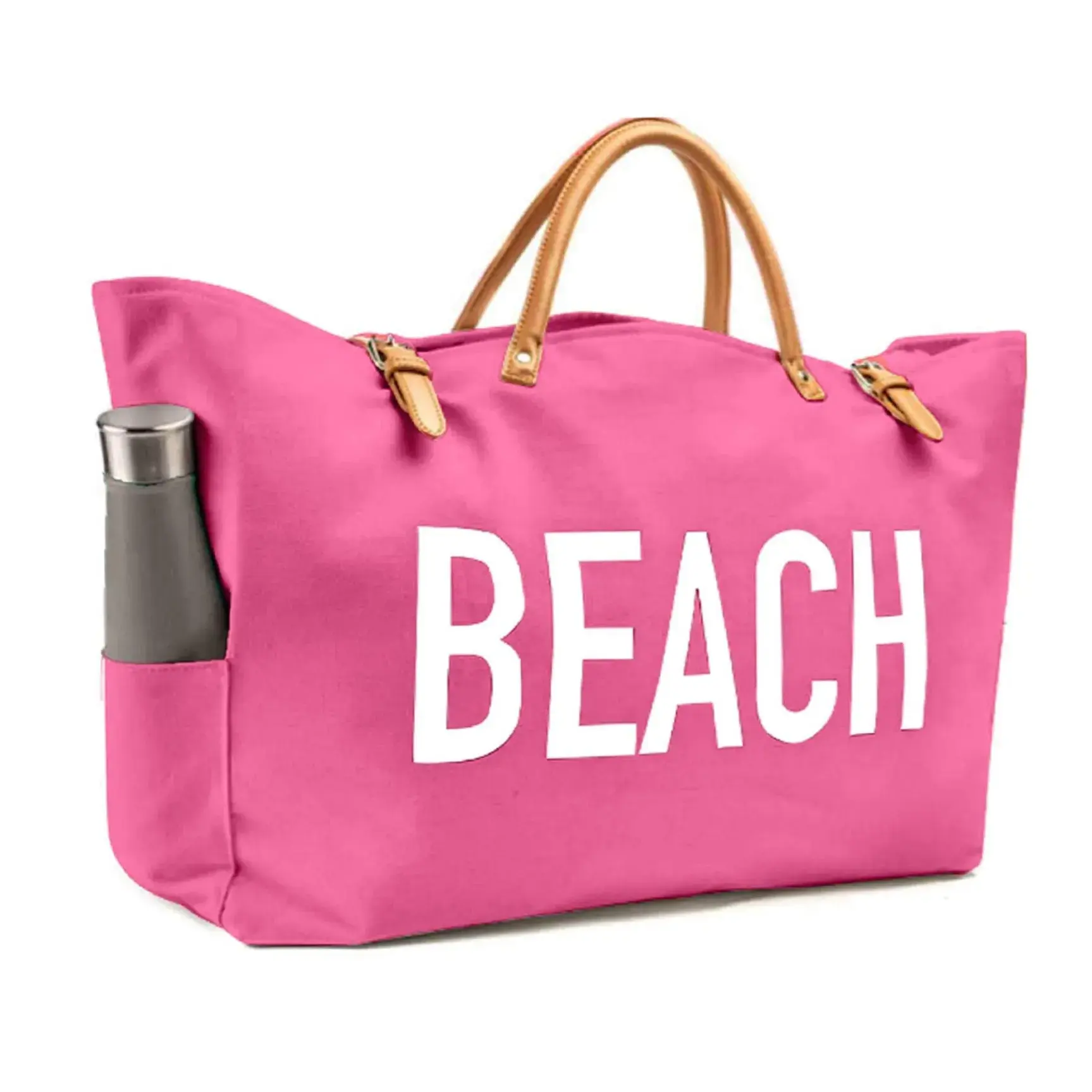 Large Canvas Shopper Bag Beach Bag with PU Leather Handles