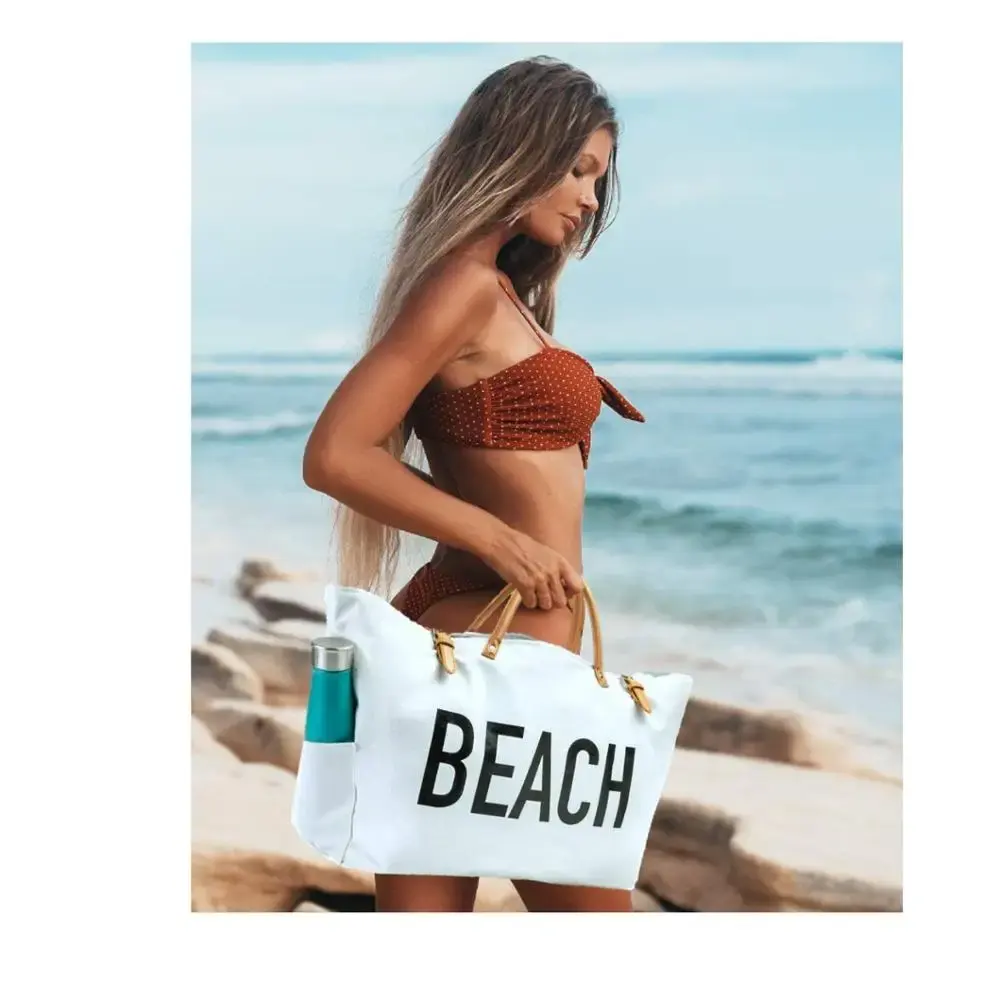 Large Canvas Shopper Bag Beach Bag with PU Leather Handles Large Canvas Shopper Bag Beach Bag with PU Leather Handles