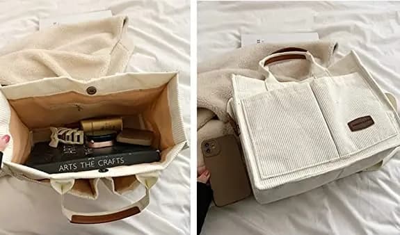 Corduroy Tote Bag Shoulder Bag Handbag with Shoulder Strap
