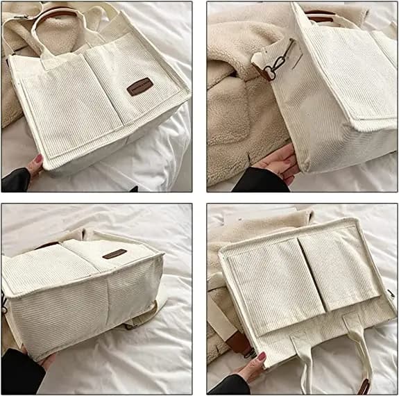 Corduroy Tote Bag Shoulder Bag Handbag with Shoulder Strap
