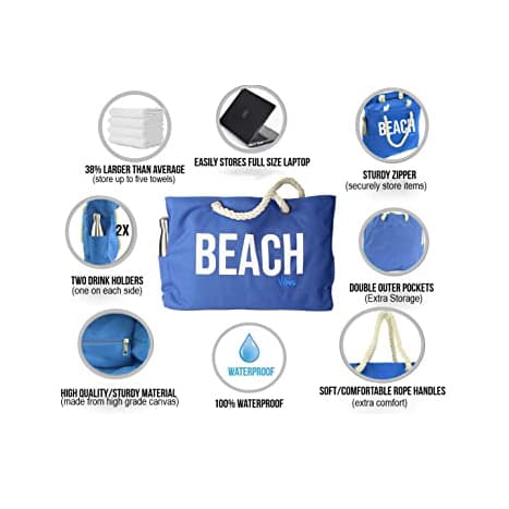 Waterproof Durable Heavy Duty Canvas Large Summer Beach with Rope Handles Waterproof Durable Heavy Duty Canvas Large Summer Beach with Rope Handles