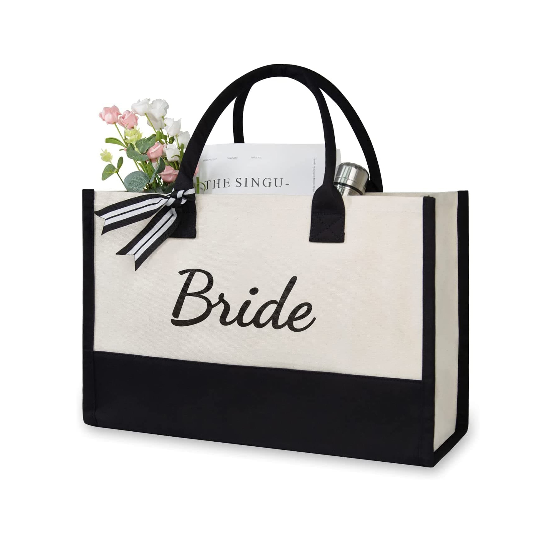 Personalized Bride Gift 12oz Cotton Canvas Tote Bag for Wedding Bridal 