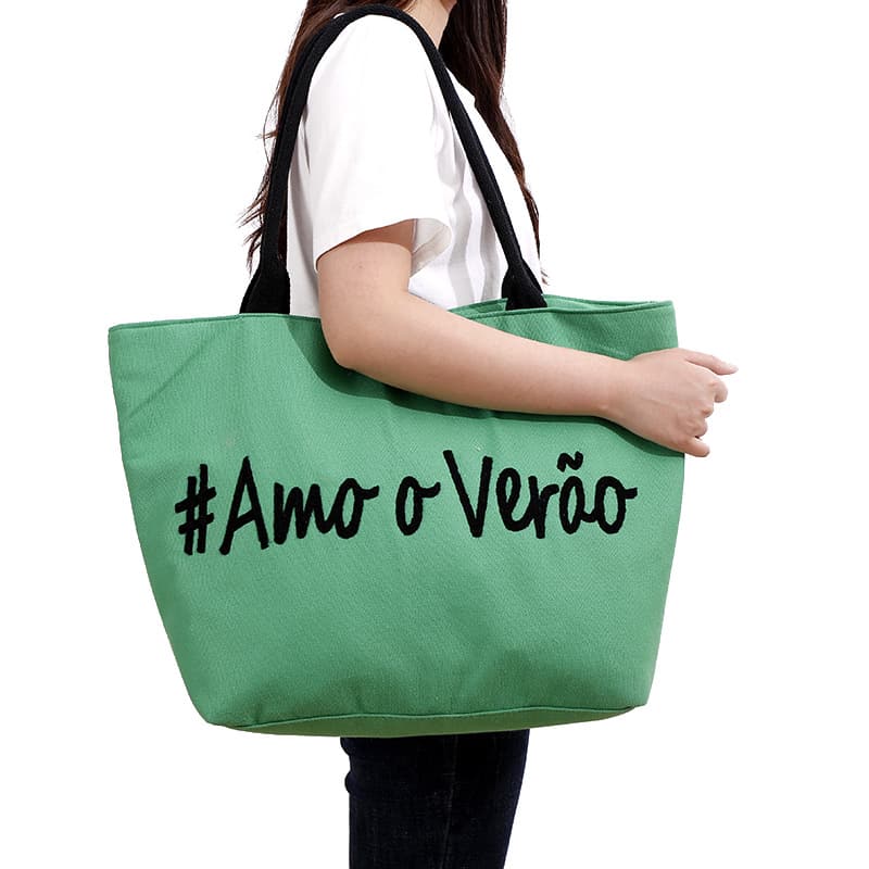  Embroidered Pink Cotton Polyester Large Shopping Grocery Beach Tote Bag with Zipper