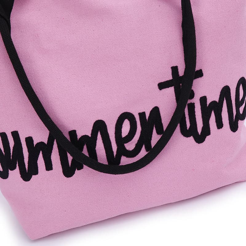 Embroidered Pink Cotton Polyester Large Shopping Grocery Beach Tote Bag with Zipper
