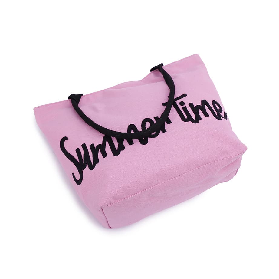  Embroidered Pink Cotton Polyester Large Shopping Grocery Beach Tote Bag with Zipper