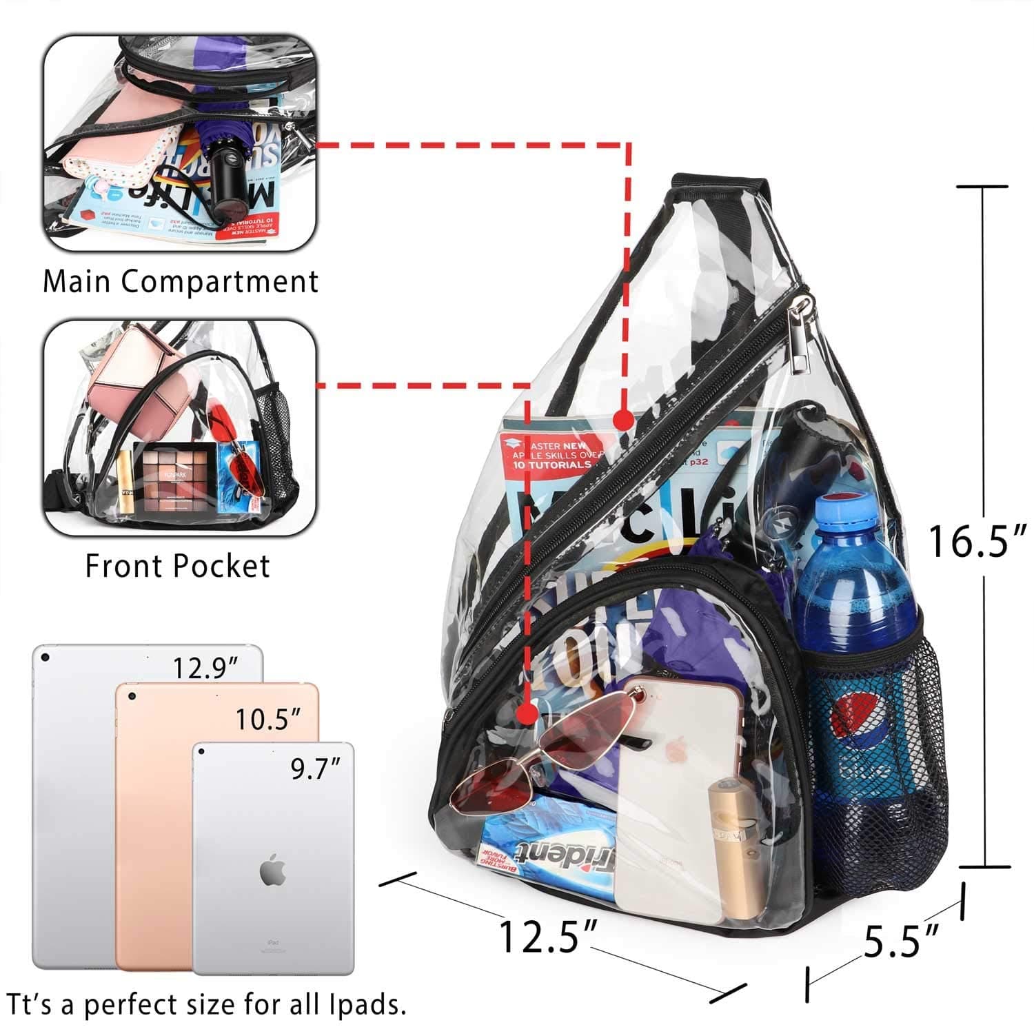 Sling Bag Stadium Approved Backpack with Adjustable Strap Sling Bag Stadium Approved Backpack with Adjustable Strap