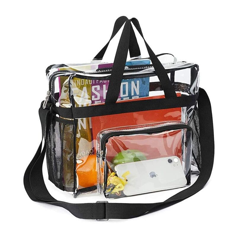 Clear Tote Bag Storage Beach Bag Gym Handbag Heavy Duty Clear PVC with Adjustable Straps 