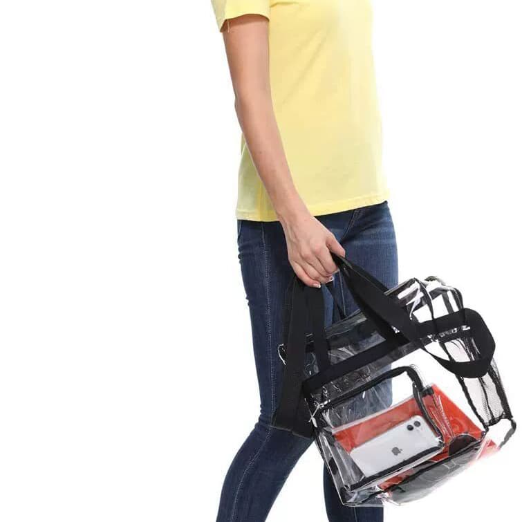 Clear Tote Bag Storage Beach Bag Gym Handbag Heavy Duty Clear PVC with Adjustable Straps 