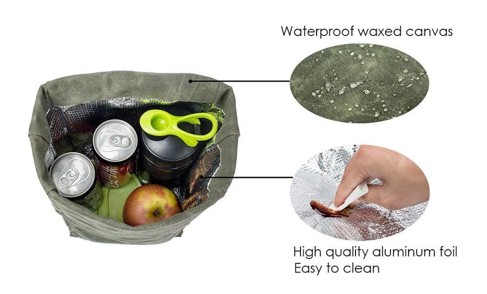 Insulated Waxed Canvas Tote Picnic Lunch Cooler Bag