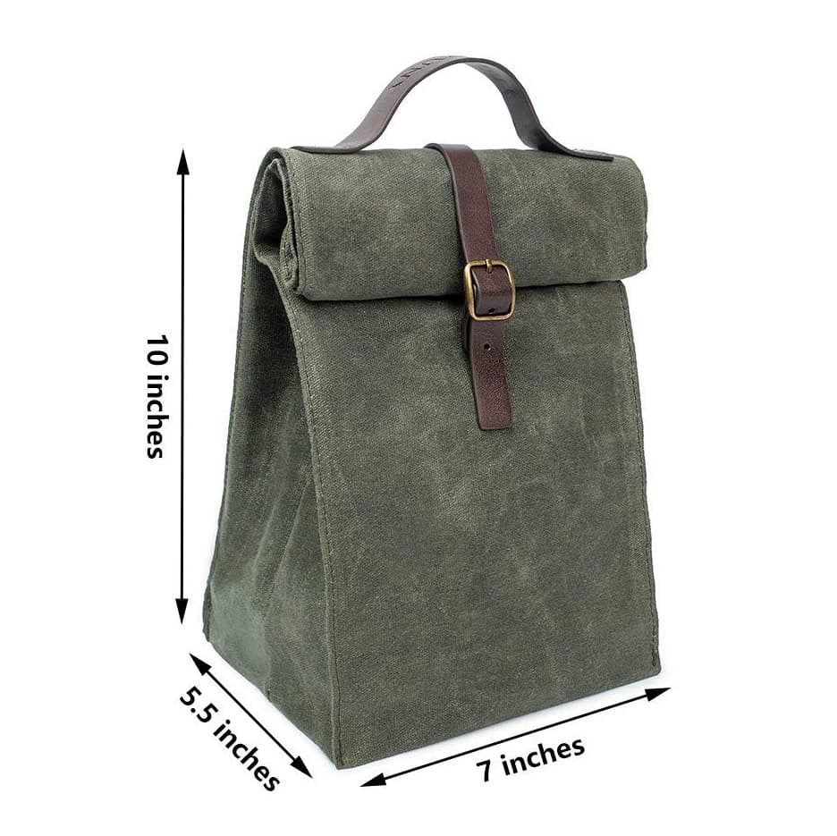 Insulated Waxed Canvas Tote Picnic Lunch Cooler Bag