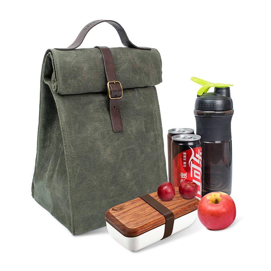 Insulated Waxed Canvas Tote Picnic Lunch Cooler Bag