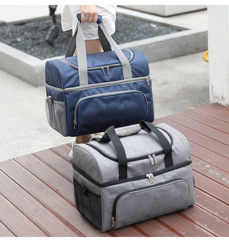 Double Layer Cooler Insulated Lunch Bag Large Tote Bag With Front Pocket 