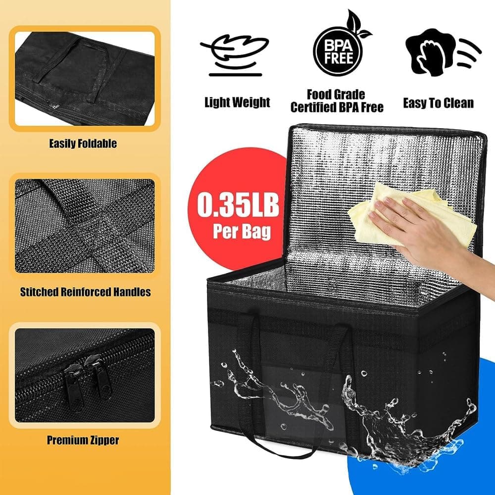 Collapsible Delivery Bag Large Insulated Pizza Bag Grocery Cooler Bag
