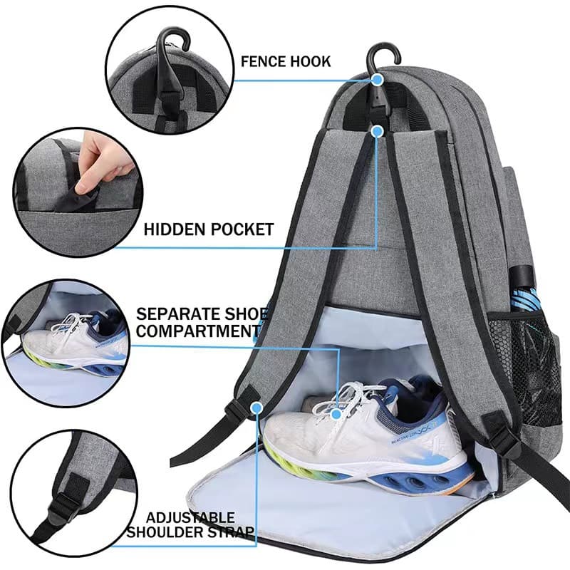 Waterproof Nylon Tennis Bag with Shoe Compartment 