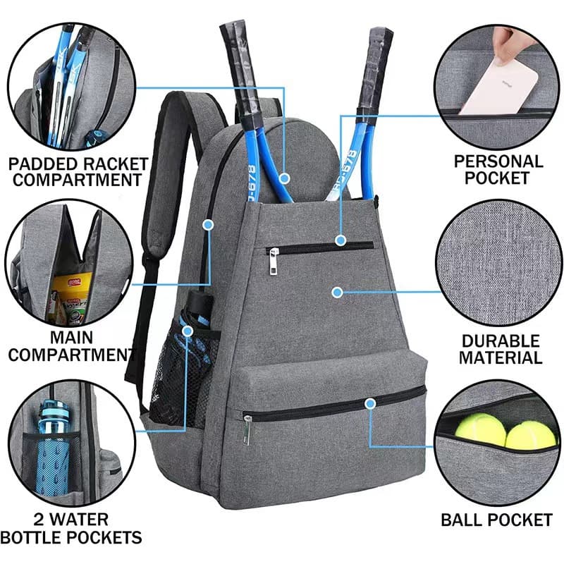 Waterproof Nylon Tennis Bag with Shoe Compartment 