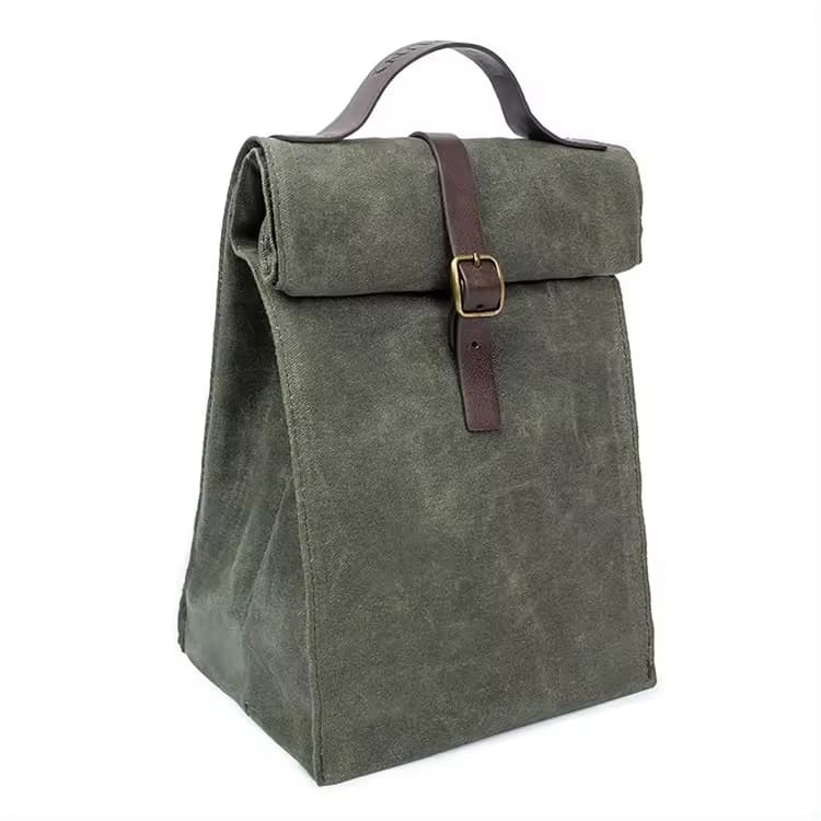 Custom Ourdoor 16oz Heavy Waxed Canvas Waterproof Cooler Insulated Lunch Bag 