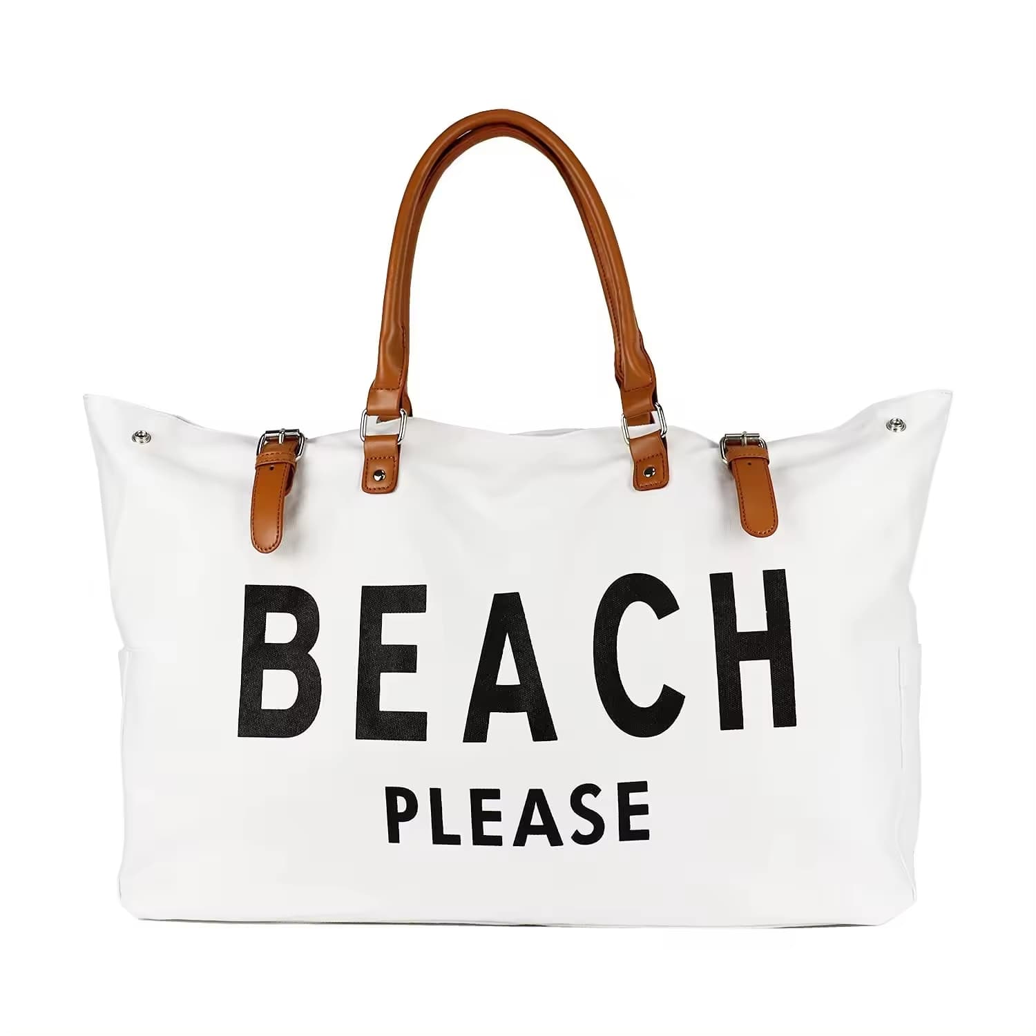 Beach Please Waterproof and Sand proof Canvas Tote Beach Bag with Leather Handles