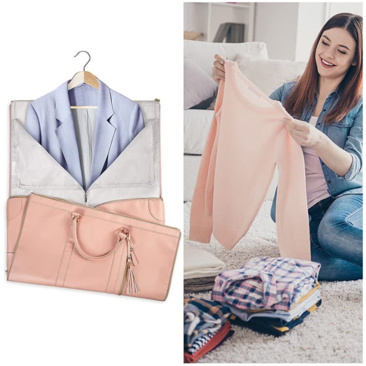 Foldable Garment Bags with Shoe Pouch Travel Luggage Organizers Foldable Garment Bags with Shoe Pouch Travel Luggage Organizers