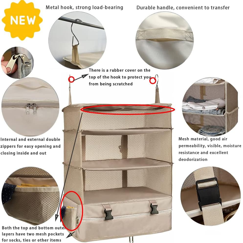 Portable Hanging Travel Shelves Packing Cubes Organizer Luggage Organizers for Suitcas