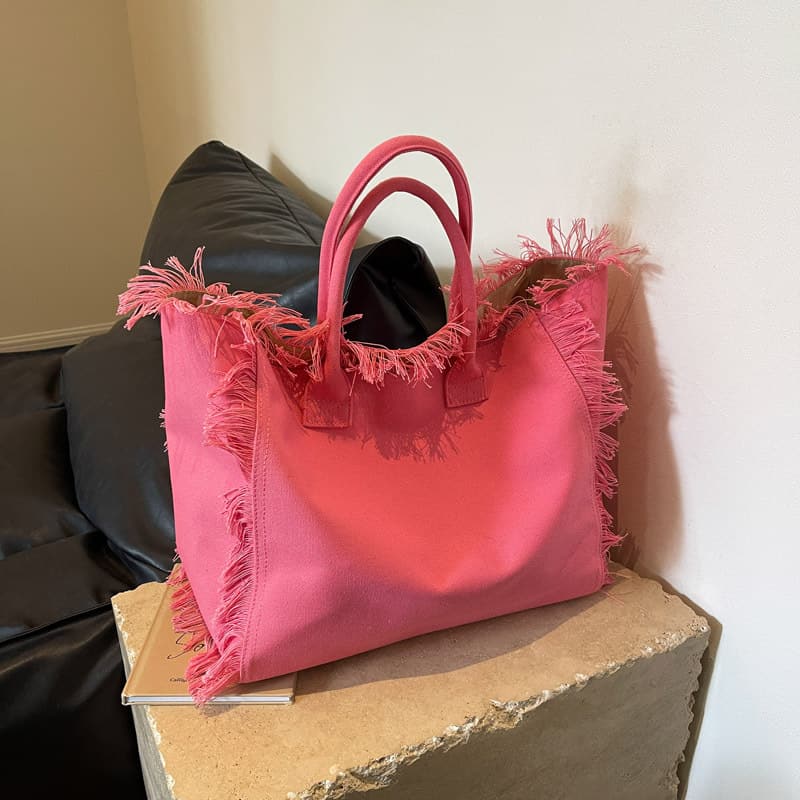 Tassel Tote Bag Trendy Canvas Shoulder Bag Bohemian Handbag 
