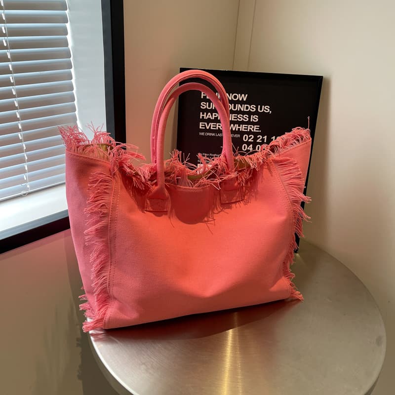 Tassel Tote Bag Trendy Canvas Shoulder Bag Bohemian Handbag 
