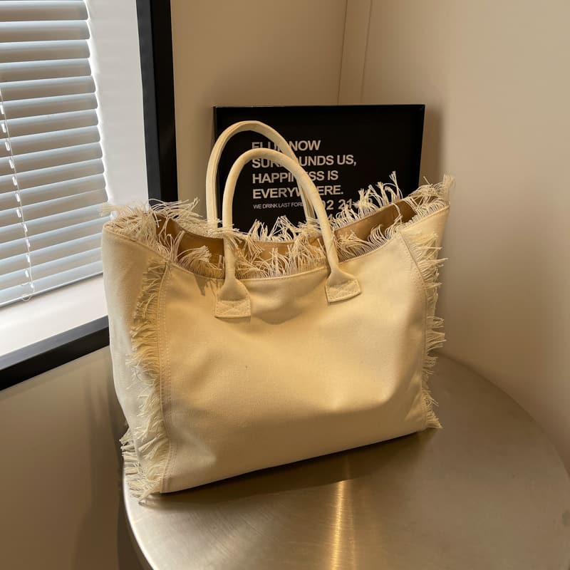 Tassel Tote Bag Trendy Canvas Shoulder Bag Bohemian Handbag 