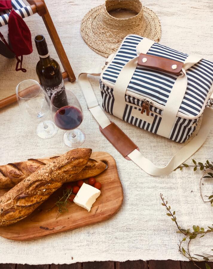 Premium Quality Vintage Stripe Design Cotton Lunch Bag Insulated Travel Cooler Bag Premium Quality Vintage Stripe Design Cotton Lunch Bag Insulated Travel Cooler Bag