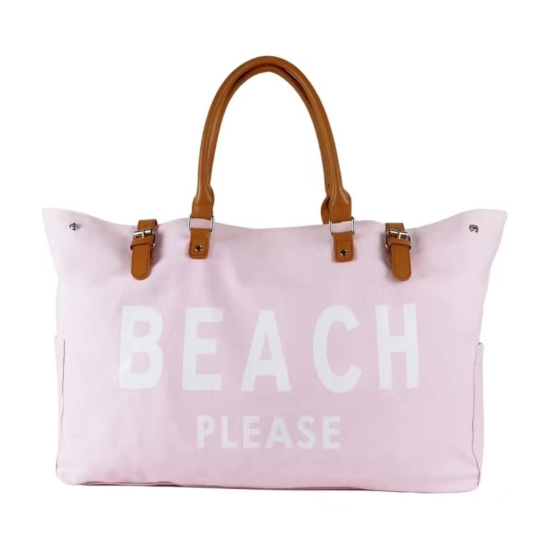 Beach Please Waterproof and Sand proof Canvas Tote Beach Bag with Leather Handles