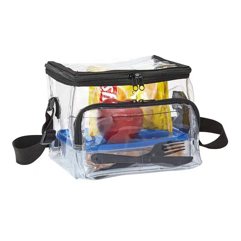 Large Clear Lunch Bag PVC Lunch Box with Adjustable Strap and Front Storage Compartment Large Clear Lunch Bag PVC Lunch Box with Adjustable Strap and Front Storage Compartment