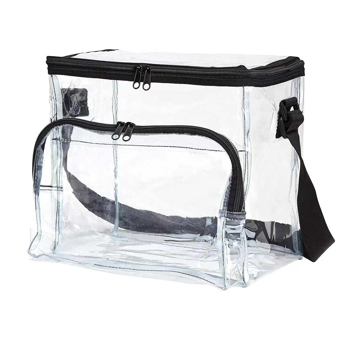 Large Clear Lunch Bag PVC Lunch Box with Adjustable Strap and Front Storage Compartment Large Clear Lunch Bag PVC Lunch Box with Adjustable Strap and Front Storage Compartment