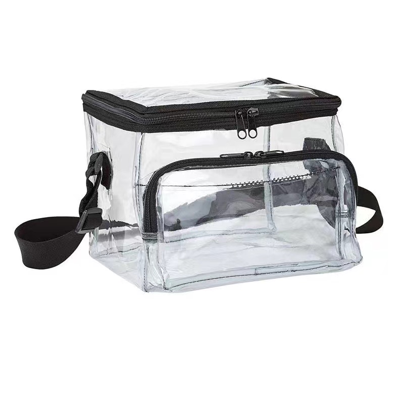 Large Clear Lunch Bag PVC Lunch Box with Adjustable Strap and Front Storage Compartment