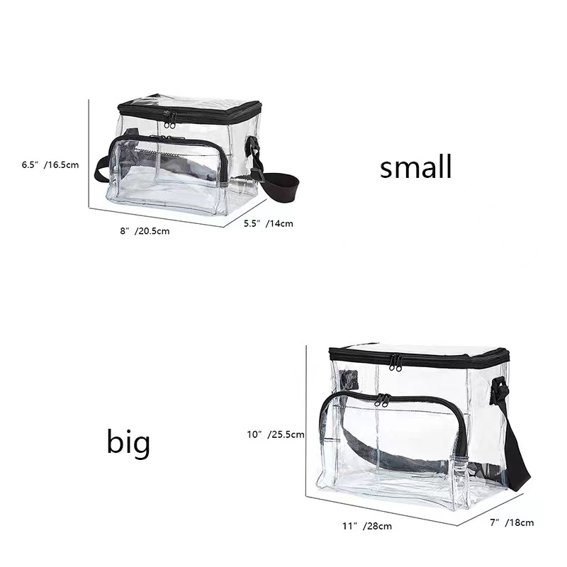 Large Clear Lunch Bag PVC Lunch Box with Adjustable Strap and Front Storage Compartment