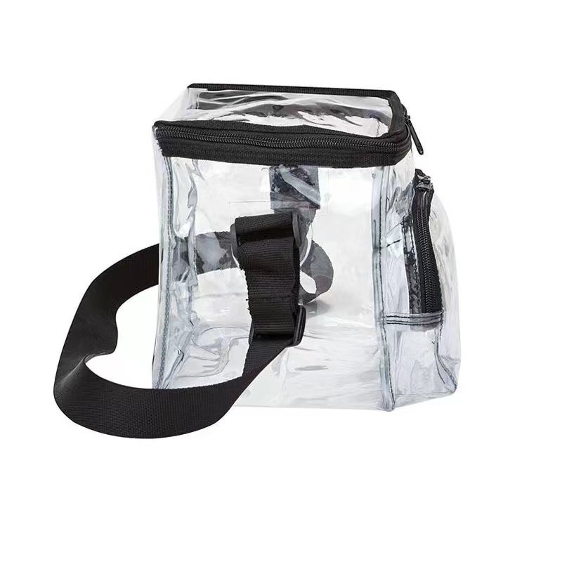 Large Clear Lunch Bag PVC Lunch Box with Adjustable Strap and Front Storage Compartment