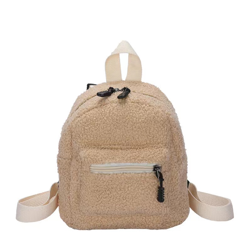 Fashion Fluffy Girls Backpack Solid Color Casual Daily Pack 