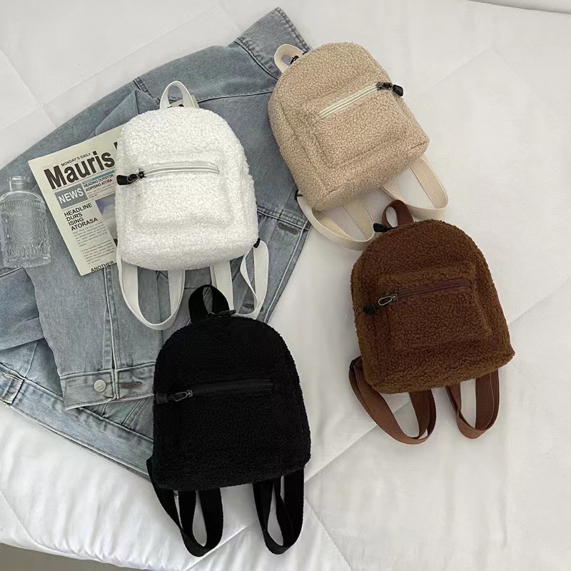 Fashion Fluffy Girls Backpack Solid Color Casual Daily Pack Fashion Fluffy Girls Backpack Solid Color Casual Daily Pack