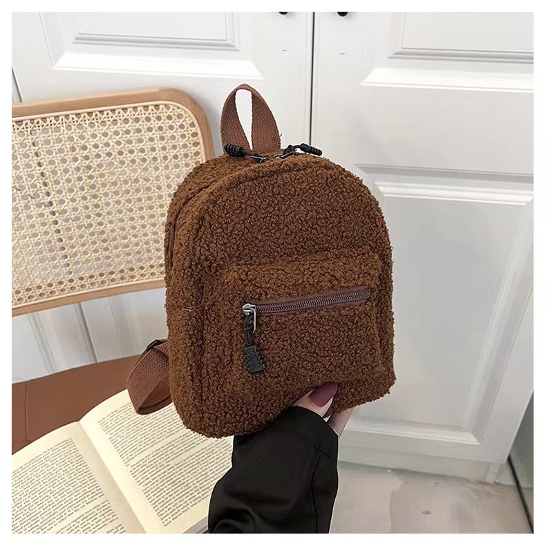 Fashion Fluffy Girls Backpack Solid Color Casual Daily Pack 