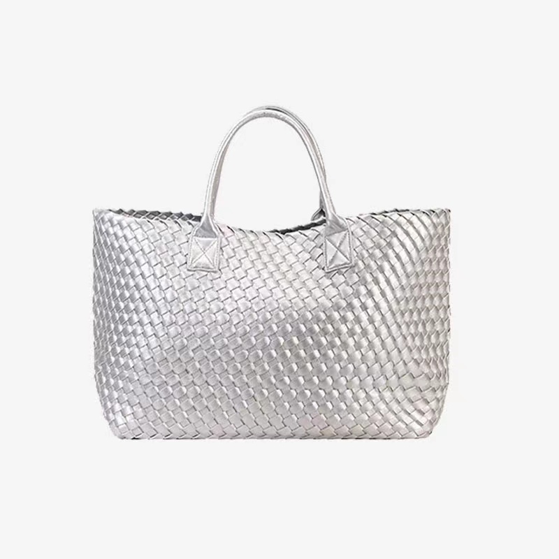 Luxury Handmade Woven PU Leather Handbags Large Oversized Beach Shopping Shoulder Tote Bag for Women