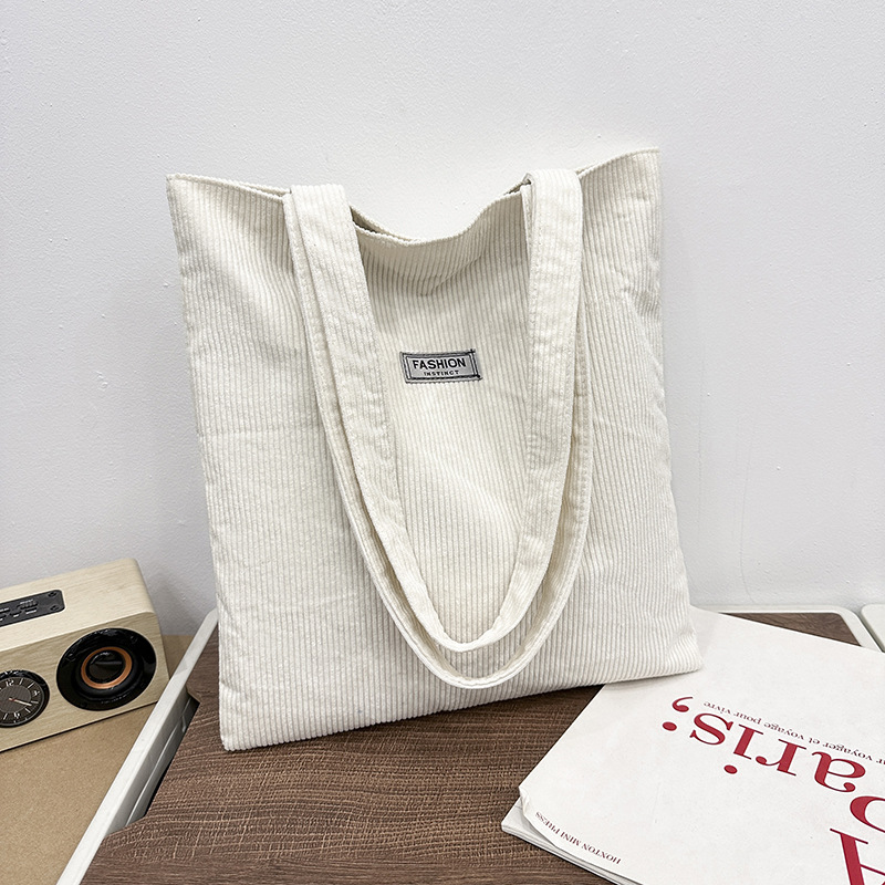 Corduroy Tote Bag with Interior Pocket