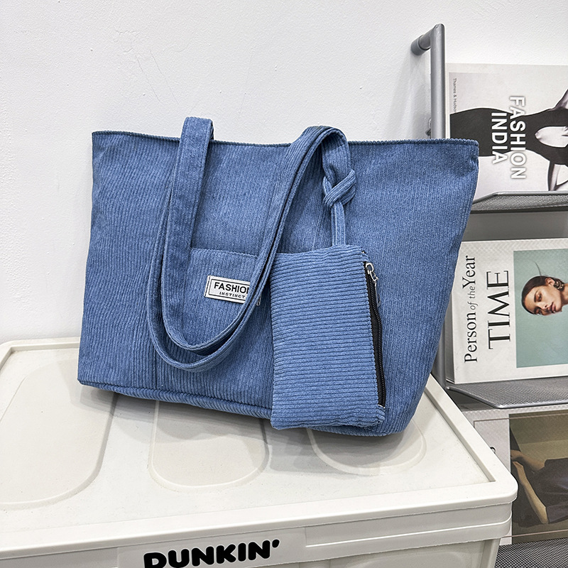 Large Capacity Corduroy Tote Bag with Zipper Closure Large Capacity Corduroy Tote Bag with Zipper Closure