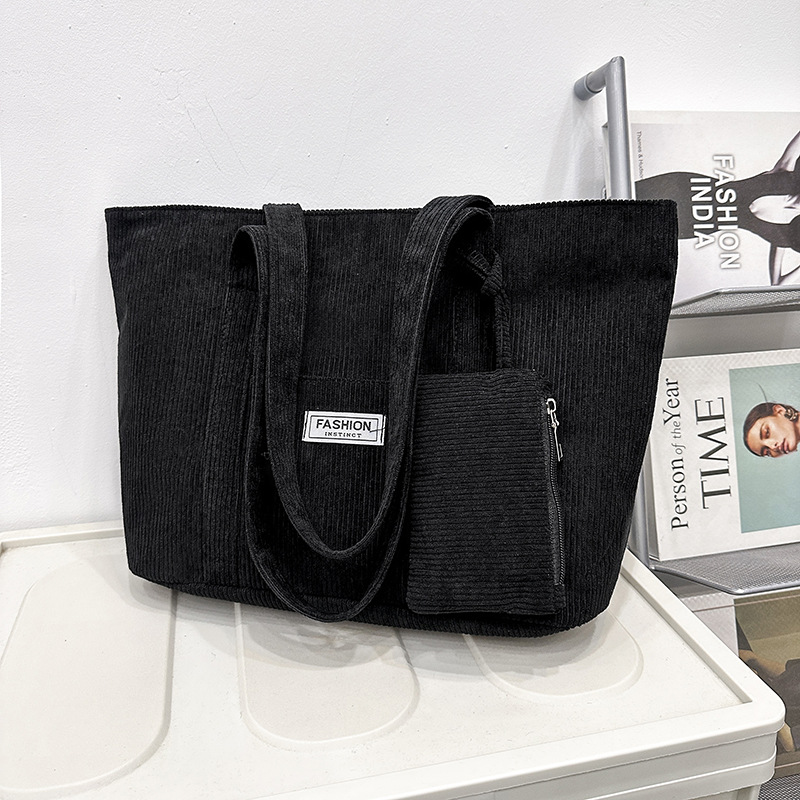 Large Capacity Corduroy Tote Bag with Zipper Closure Large Capacity Corduroy Tote Bag with Zipper Closure