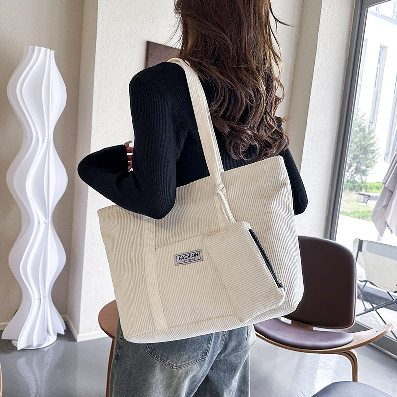 Large Capacity Corduroy Tote Bag with Zipper Closure Large Capacity Corduroy Tote Bag with Zipper Closure