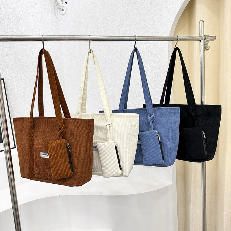 Large Capacity Corduroy Tote Bag with Zipper Closure Large Capacity Corduroy Tote Bag with Zipper Closure
