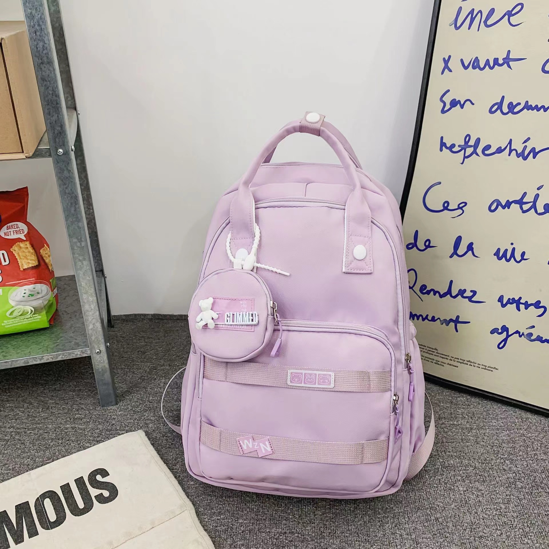 Nylon Backpack with Multi-Pockets